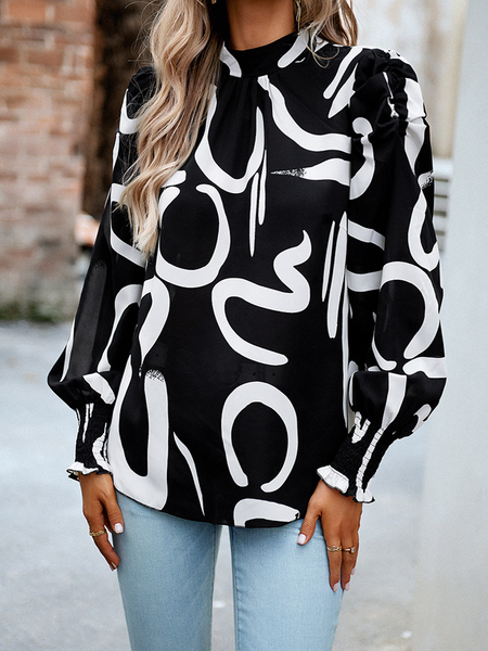 Printed Shirt Round Neck Long Sleeved Shirt HW5687FLZB
