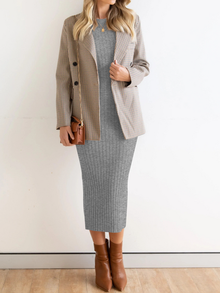 Stretchy Casual Midi Dress With Slit H4QDHW3WHN