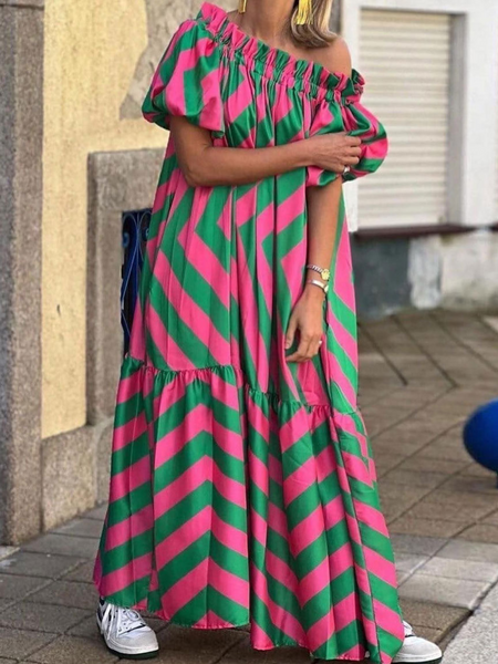 Loose Off-Shoulder Printed Dress HCASYLKWFK