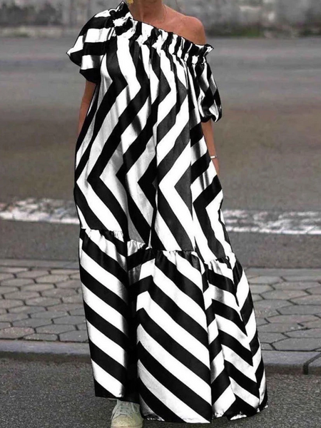 Loose Off-Shoulder Printed Dress HCASYLKWFK