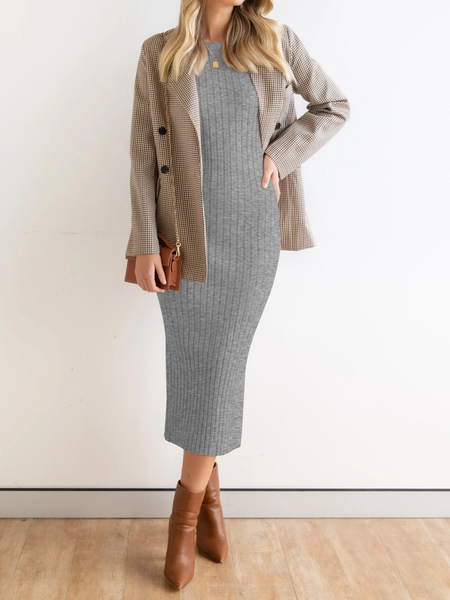 Stretchy Casual Midi Dress With Slit H4QDHW3WHN