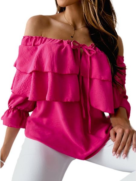 Off-Shoulder Double Ruffle 3/4 Sleeve Blouse