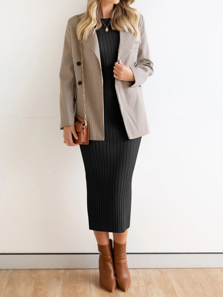 Stretchy Casual Midi Dress With Slit H4QDHW3WHN