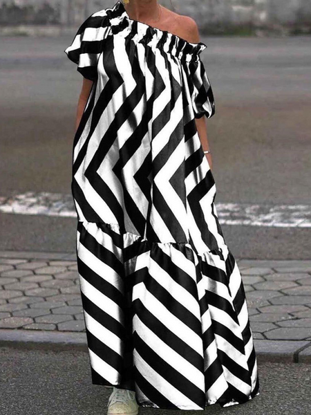 Loose Off-Shoulder Printed Dress HCASYLKWFK