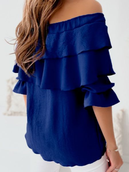 Off-Shoulder Double Ruffle 3/4 Sleeve Blouse