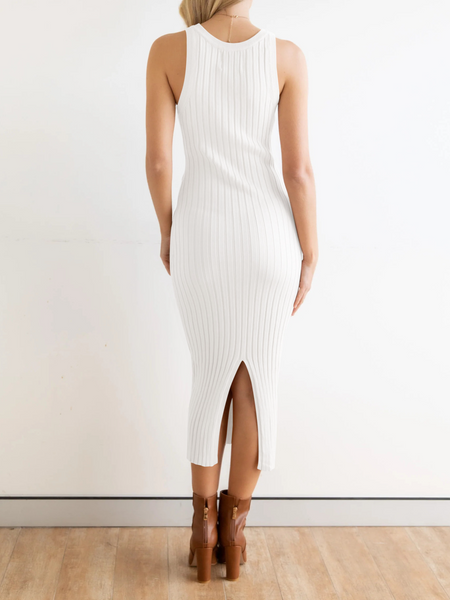 Stretchy Casual Midi Dress With Slit H4QDHW3WHN