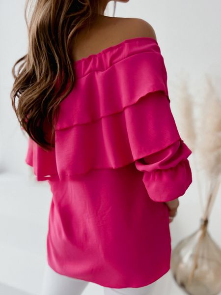 Off-Shoulder Double Ruffle 3/4 Sleeve Blouse