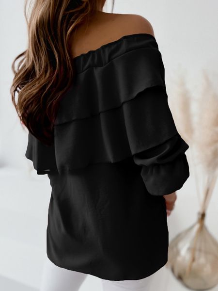 Off-Shoulder Double Ruffle 3/4 Sleeve Blouse