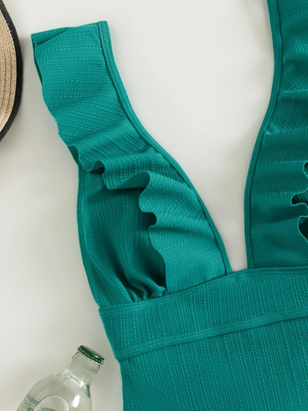 Women's Swimwear V-neck Ruffle Trim One-piece Swimsuit Sexy Summer Holiday Bikini HW5U9U7WB5
