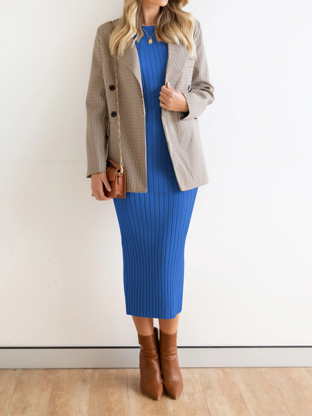 Stretchy Casual Midi Dress With Slit H4QDHW3WHN