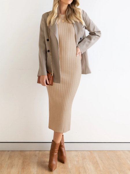Stretchy Casual Midi Dress With Slit H4QDHW3WHN