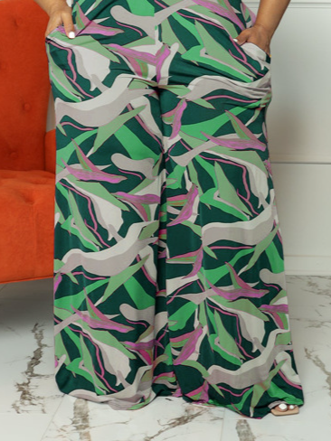 Straight Leg Slacks With Printed Suspender