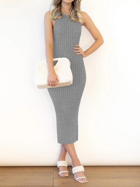 Stretchy Casual Midi Dress With Slit H4QDHW3WHN