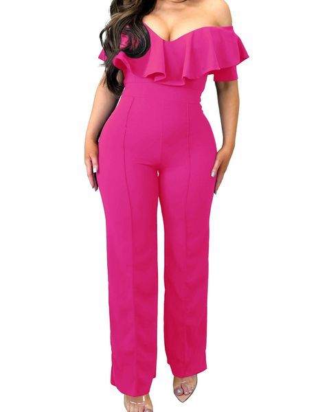V-neck Lotus Leaf Edge Sexy Waist-collecting Jumpsuit