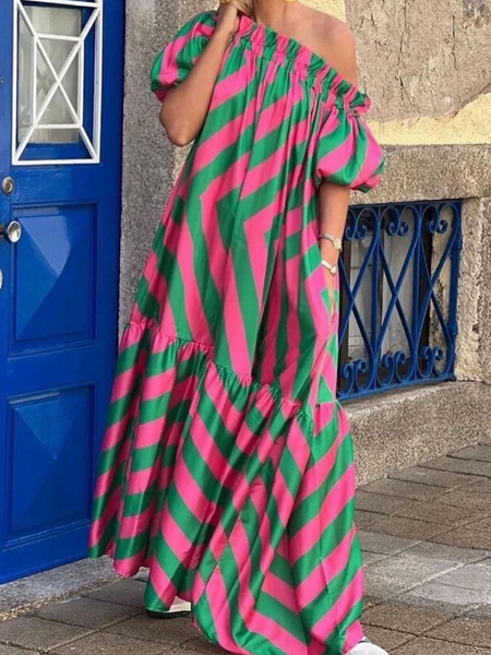 Loose Off-Shoulder Printed Dress HCASYLKWFK