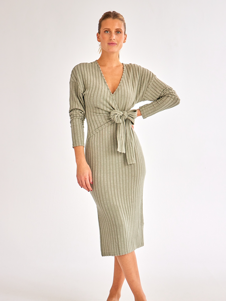 V-neck Long-sleeved Knitted Tie Dress
