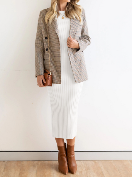 Stretchy Casual Midi Dress With Slit H4QDHW3WHN