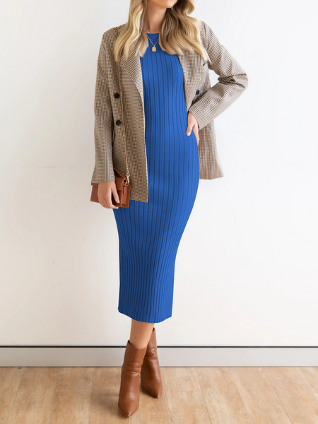 Stretchy Casual Midi Dress With Slit H4QDHW3WHN