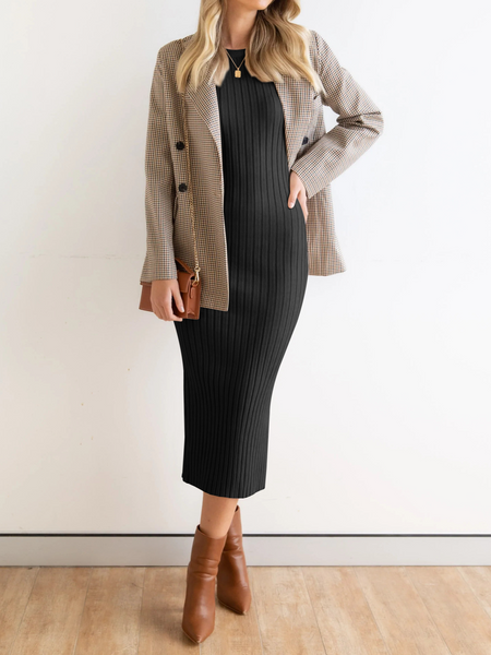 Stretchy Casual Midi Dress With Slit H4QDHW3WHN