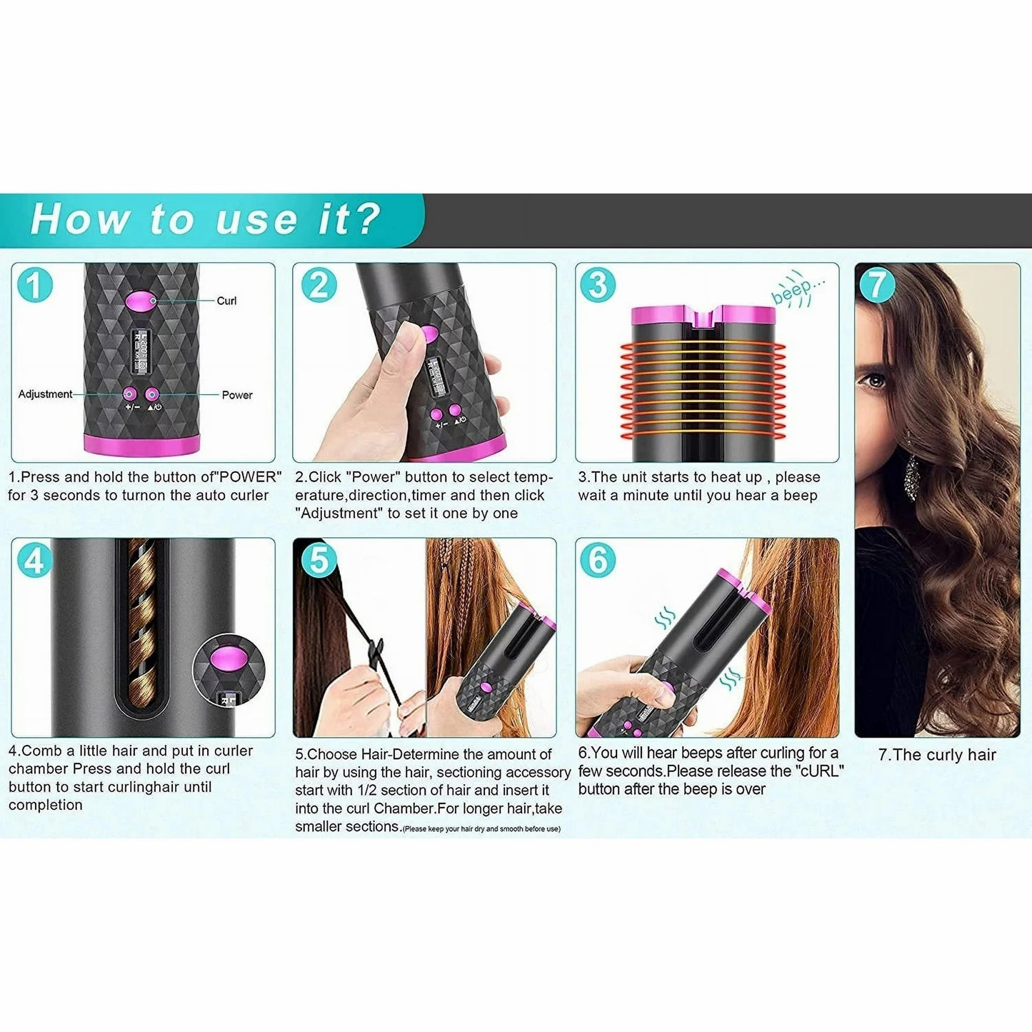Portable Automatic Hair Curling Iron Wand