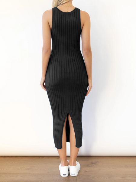 Stretchy Casual Midi Dress With Slit H4QDHW3WHN