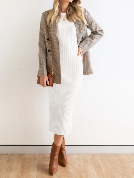 Stretchy Casual Midi Dress With Slit H4QDHW3WHN