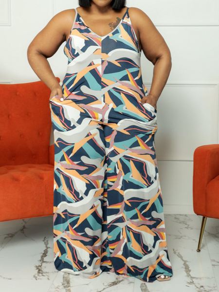 Straight Leg Slacks With Printed Suspender