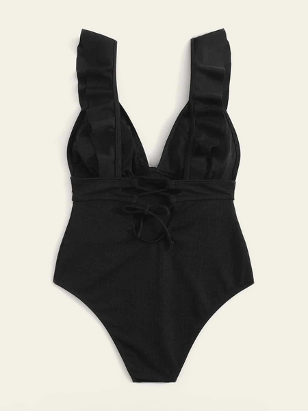 Women's Swimwear V-neck Ruffle Trim One-piece Swimsuit Sexy Summer Holiday Bikini HW5U9U7WB5