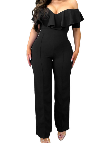 V-neck Lotus Leaf Edge Sexy Waist-collecting Jumpsuit