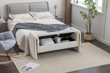 Velvet Fabric Storage Bench Bedroom Bench With Gold Metal Trim Strip