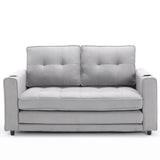 {VIDEO Provided}3-in-1 Upholstered Futon Sofa Convertible Sofa bed,Foldable Tufted Loveseat with Pull Out Sleeper Couch Bed,Folding Mattres Love Seat Daybed W/Side Pockets and Cup Holder, Light Gray