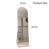 The third generation floor mounted full length rearview mirror. Aluminum alloy metal frame arched wall mirror, bathroom makeup mirror, clothing store, wall mounted. Gold 60 "*16.5"W115158172