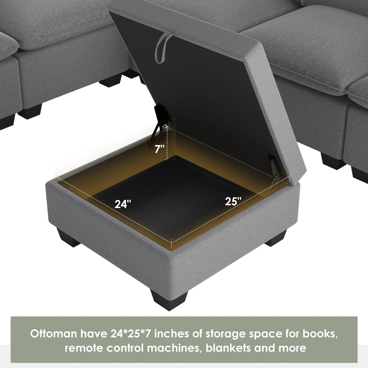 [VIDEO provided][New] 120*93" Modern U Shape Modular Sofa with Storage Ottoman,Luxury 7 Seat Sectional Couch Set with 2 Pillows Included,Freely Combinable Indoor Funiture for Living Room, Apartment