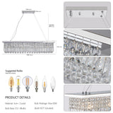 Modern Crystal Chandelier for Dining Room 8-Light White Rectangle Raindrop Chandelier Contemporary Rectangular Pendant Light Fixture for Kitchen Island Bar L39.4'' x W9.8'' x H8.7'(Bulb Not Included)