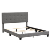 Upholstered Platform Bed with Tufted Headboard, Box Spring Needed, Gray Linen Fabric, Queen Size
