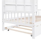 Wooden Twin Size House Bed with Trundle,Kids Bed with Shelf, White
