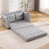 {VIDEO Provided}3-in-1 Upholstered Futon Sofa Convertible Sofa bed,Foldable Tufted Loveseat with Pull Out Sleeper Couch Bed,Folding Mattres Love Seat Daybed W/Side Pockets and Cup Holder, Light Gray
