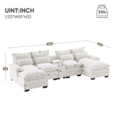 [VIDEO provided][New]123*55" Modern U-shaped Sofa with Console,Cupholders and USB Ports,6-seat Upholstered Symmetrical Indoor Furniture,Sleeper Couch Set with Chaise for Living Room,Apartment,2 Colors