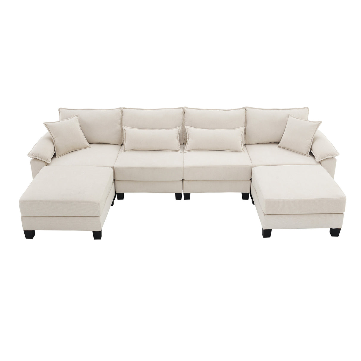 [New]Wide Seat Corduroy Modular Sectional Sofa Bed, Sleeper Couch Set with Armrest Pillow,6 Seat Free Combination Sofa with Ottomans, Oversized Indoor Furniture for Living Room, 2 Colors