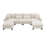 [New]Wide Seat Corduroy Modular Sectional Sofa Bed, Sleeper Couch Set with Armrest Pillow,6 Seat Free Combination Sofa with Ottomans, Oversized Indoor Furniture for Living Room, 2 Colors