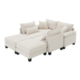 [New]Wide Seat Corduroy Modular Sectional Sofa Bed, Sleeper Couch Set with Armrest Pillow,6 Seat Free Combination Sofa with Ottomans, Oversized Indoor Furniture for Living Room, 2 Colors