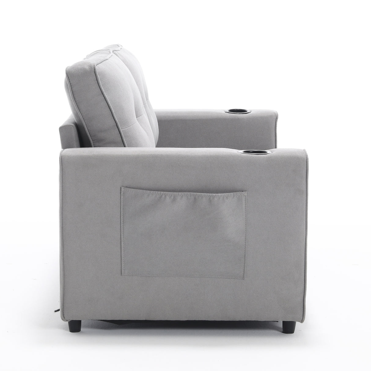 {VIDEO Provided}3-in-1 Upholstered Futon Sofa Convertible Sofa bed,Foldable Tufted Loveseat with Pull Out Sleeper Couch Bed,Folding Mattres Love Seat Daybed W/Side Pockets and Cup Holder, Light Gray