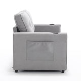 {VIDEO Provided}3-in-1 Upholstered Futon Sofa Convertible Sofa bed,Foldable Tufted Loveseat with Pull Out Sleeper Couch Bed,Folding Mattres Love Seat Daybed W/Side Pockets and Cup Holder, Light Gray