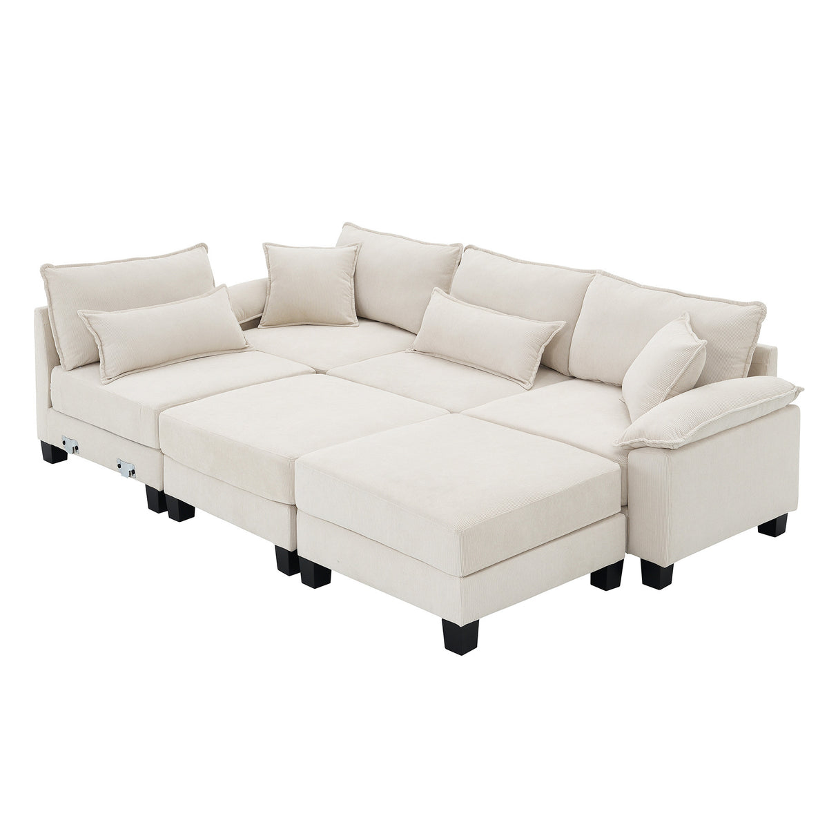 [New]Wide Seat Corduroy Modular Sectional Sofa Bed, Sleeper Couch Set with Armrest Pillow,6 Seat Free Combination Sofa with Ottomans, Oversized Indoor Furniture for Living Room, 2 Colors