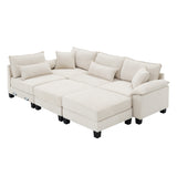 [New]Wide Seat Corduroy Modular Sectional Sofa Bed, Sleeper Couch Set with Armrest Pillow,6 Seat Free Combination Sofa with Ottomans, Oversized Indoor Furniture for Living Room, 2 Colors