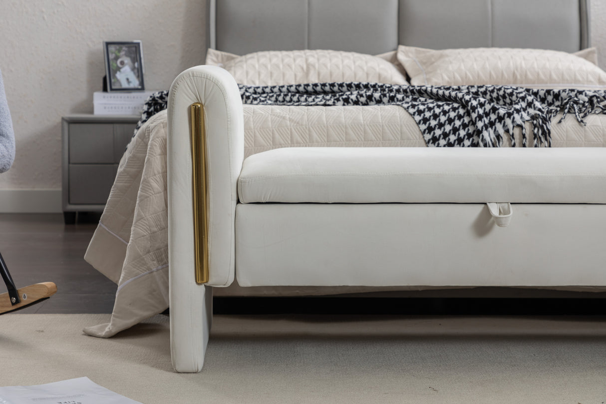 Velvet Fabric Storage Bench Bedroom Bench With Gold Metal Trim Strip
