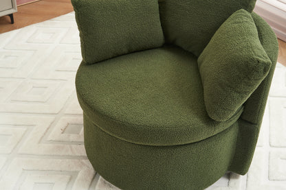 Teddy Fabric Swivel And Storage Chair With Back Cushion Green