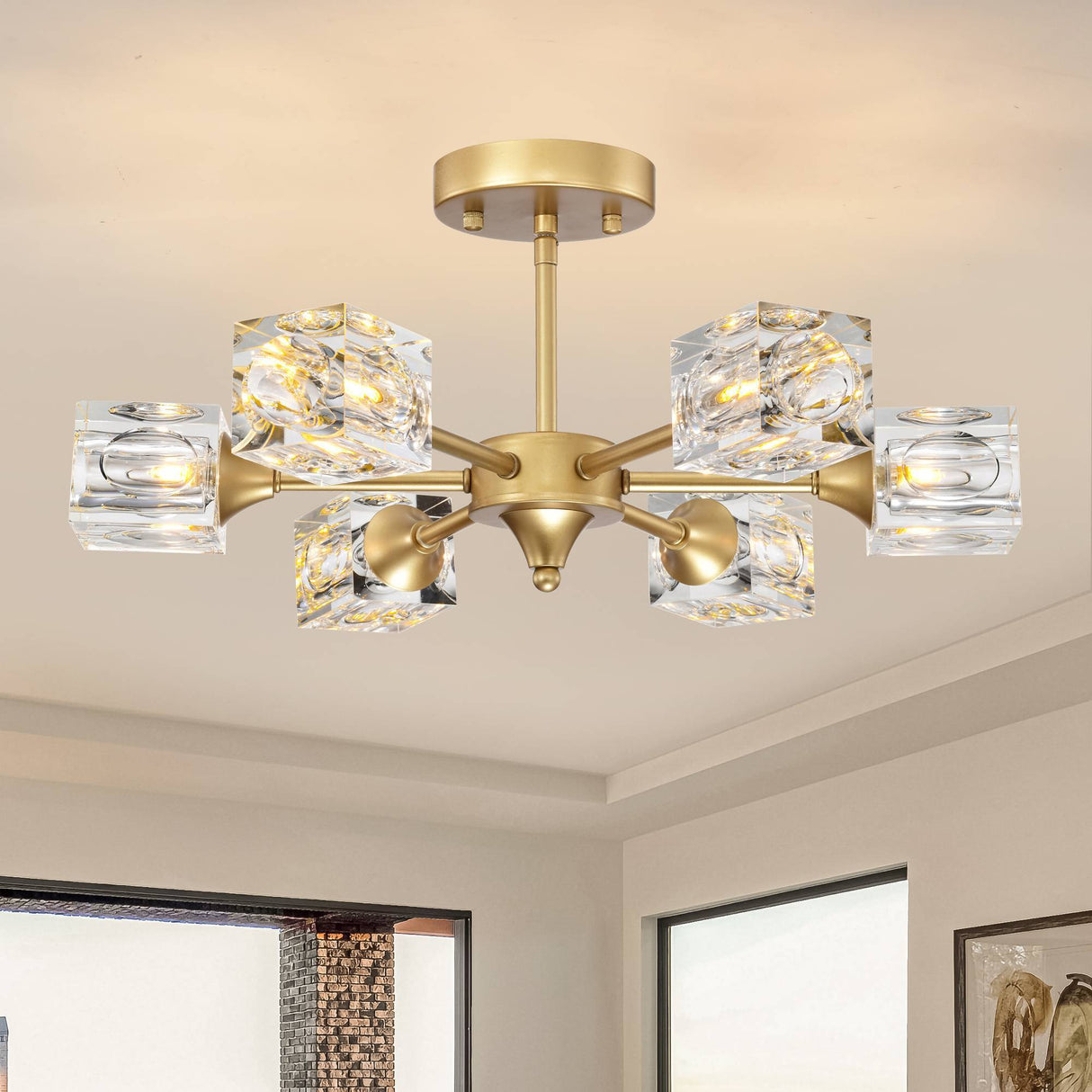 Modern Luxurious  Crystal Ceiling Light, 6 Lights (G9  Bulb) Modern Crystal Ceiling Light for Dining Room, Pendant Lamp Ceiling Lighting for Living Bedroom Hall Balcony --Matte Gold