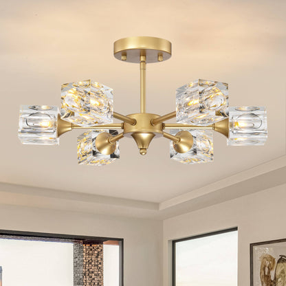 Modern Luxurious  Crystal Ceiling Light, 6 Lights (G9  Bulb) Modern Crystal Ceiling Light for Dining Room, Pendant Lamp Ceiling Lighting for Living Bedroom Hall Balcony --Matte Gold