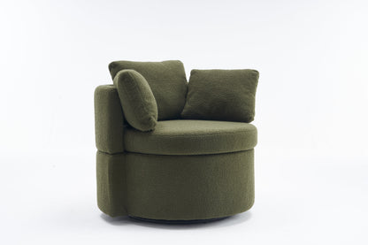 Teddy Fabric Swivel And Storage Chair With Back Cushion Green